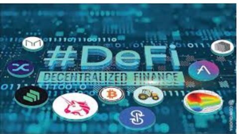 Visual representation of decentralized finance (DeFi) in the cryptocurrency ecosystem with blockchain, smart contracts, and digital assets.